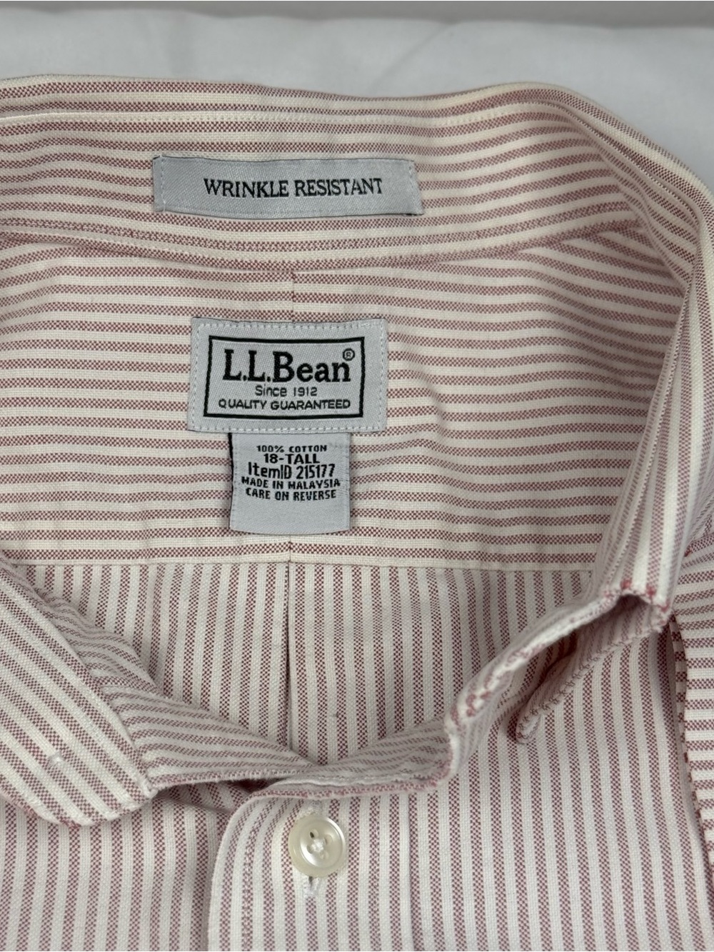 Men's L.L. Bean Short Sleeve Button Down Shirt 18 TALL Striped Wrinkle Resistant